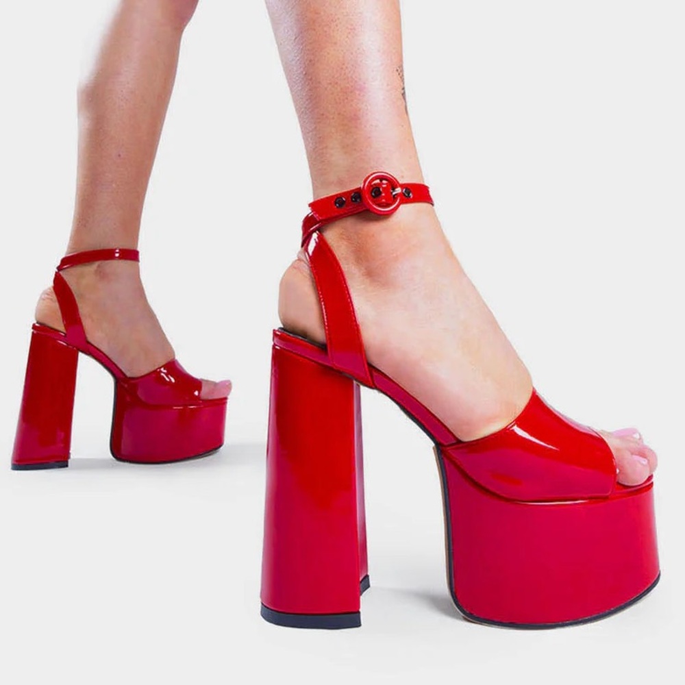 Lamoda All For You Platform Sandals Red Patent Vegan Leather